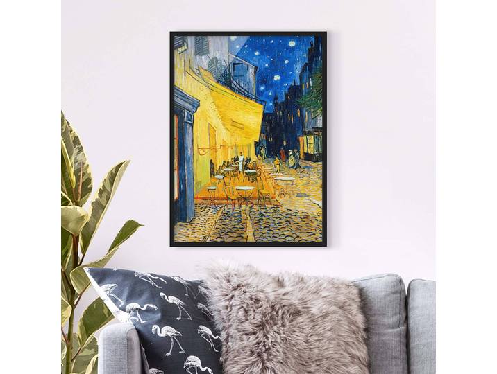 Tableau van Gogh, Terrasse de café Arles Papier Cadre : placage en bois véritable Pin Jaune 70 x 100cm
