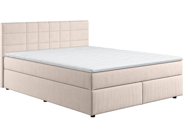 Boxbett, 100% Polyester, Beige, 146×206 cm, Gepolstertes Kopfteil, Cotta Nala