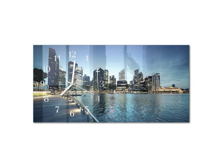 Tulup Wanduhr 60x30 cm - Segelboot, Blau, Glas, Rechteckig, 60x30x0.4 cm, Dekoration, Uhren, Wanduhren