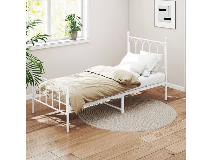 HOMVRA Lit Simple 90x200 cm Lit Enfant avec Sommier à Lattes Métal Blanc (Sans Matelas)