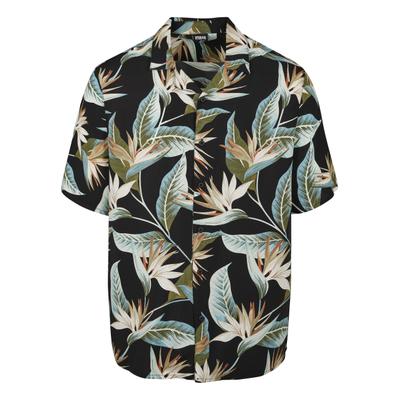 Langarmhemd URBAN CLASSICS "Urban Classics Herren Blossoms Resort Shirt", Herren, Gr. L, US-Größen, bunt (schwarz), 100% Viskose, normal, Hemden