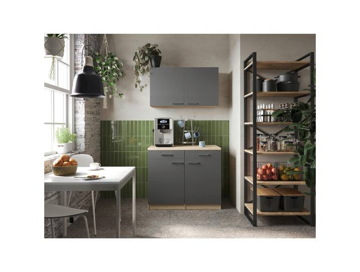 Respekta Buffet Merle, Grau, Eiche, 4 Fächer, 2 Schublade(n) Schubladen, 100x200x60 cm, erweiterbar, Küchen, Küchenmöbel, Buffetschränke