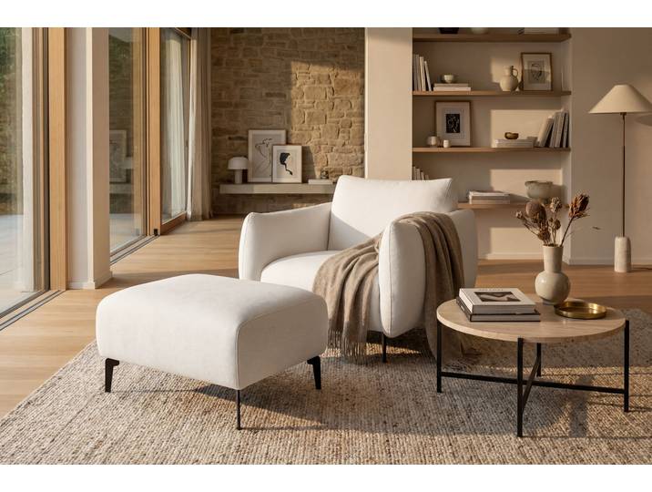 Pouf 88 x 44 x 65cm Beige Tissu Stormy: Crème