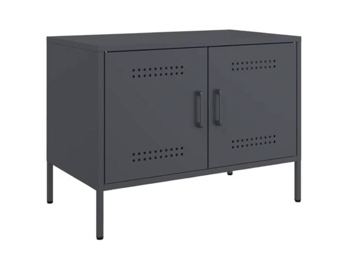 KUPTYERFG TV-Schrank Anthrazit 68x39x50,5 cm Stahl Lowboard Industrie-Design Fernsehtisch aus robustem Stahl mit 2 offenen Fächern für Wohnzimmer und Schlafzimmer.