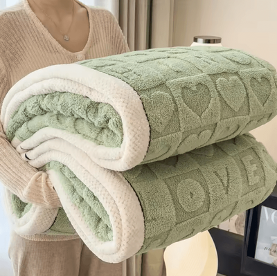 Inspire Curations 3D Heart Coral Fleece Throw Blanket olive Green 100x150cm 1pcs