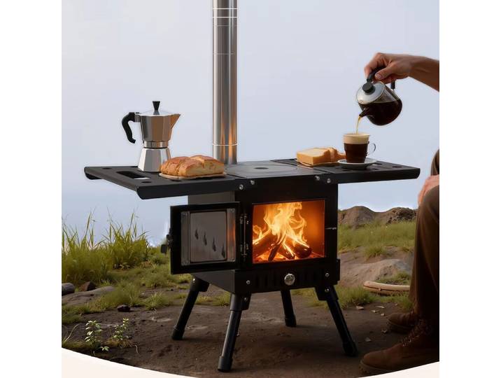 Poêle à bois portable pour le camping en plein air, poêle de chauffage pour le camping, hauteur réglable de 36 à 56 cm, 5 minutes. Bouilloire pour le camping en plein air