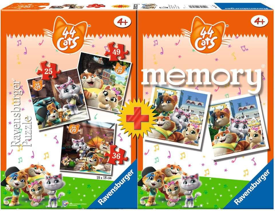 Ravensburger Puzzelset met 3 puzzels en geheugenspel: 44 Katten, 25 stukjes