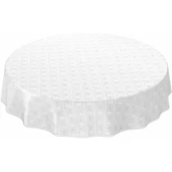 Wachstischdecke Wachstuch Tischdecke abwaschbar Weiß Karo Einfarbig Reliefdruck - Rund 120 cm, Paspelband (Eingefasst)