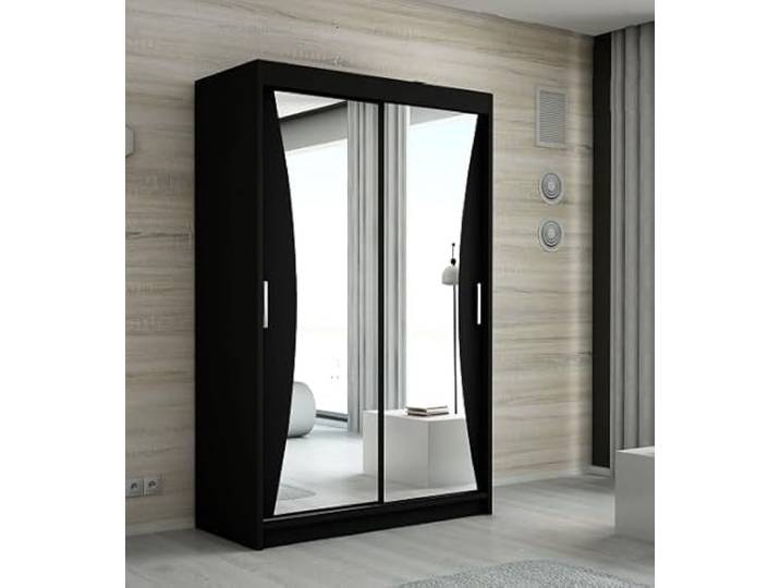 A&J MöbelLand Schwebetürenschrank NIKO Kleiderschrank 2-türig mit Spiegel, Garderobe 120 cm (Schwarz)