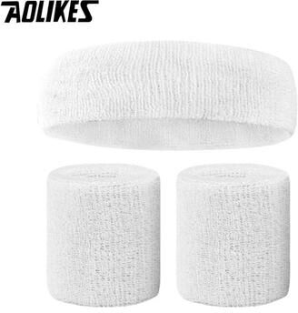 Uplifted Finds AOLIKES Terry Cloth Moisture Wicking Sports Headband And Wristband Set For Sweat Absorption white
