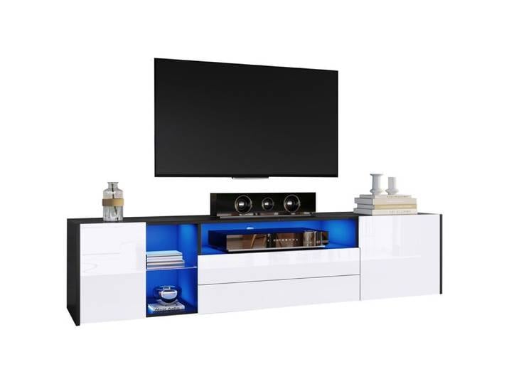 180 x 40 x 45 cm TV-Stand-Armoire LED-Lowboard-TV-Armoire haute lucidité TV-Stand avec 2 tiroirs et 2 armoires adapté pour télévi