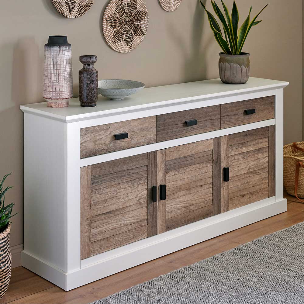 Pharao24.de Sideboard Große Kommode in Weiß und Eichefarben
