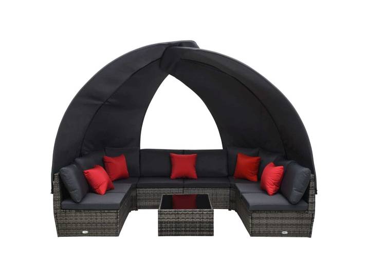 vidaXL Ensemble de salon de jardin 9 pièces avec toit solaire Poly Rattan Anthracite