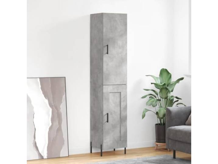 Betongraues Highboard für das Wohnzimmer, Highboard mit viel Stauraum, Elegantes mit Wandhalterung, Modernes mit Metallfüßen, Stilvolles aus Holzwerkstoff 34,5x34x180 cm