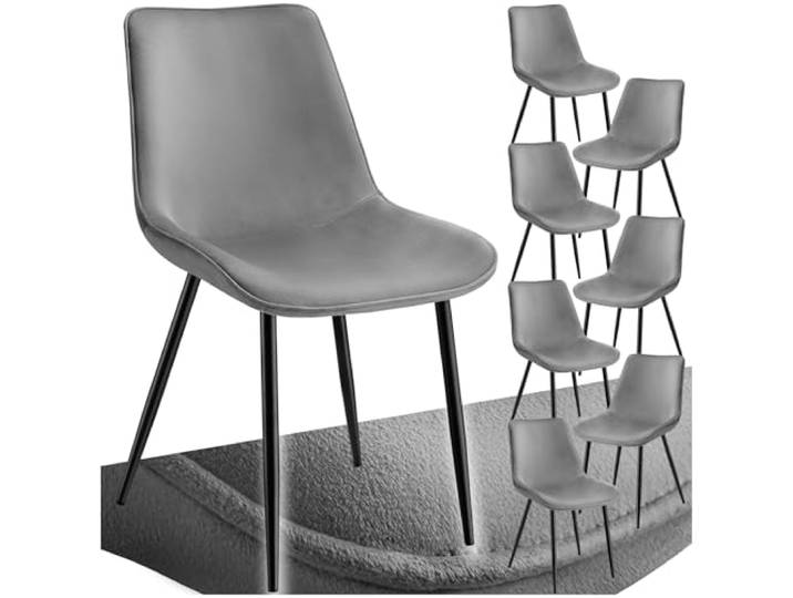 tectake® Esszimmerstühle 8er Set, Samtstoff Stuhl mit Rückenlehne, ergonomische Essstühle, bequemer Küchenstuhl, Esszimmerstuhl, Cocktailsessel für Lounge, Dining, Küchentisch - grau