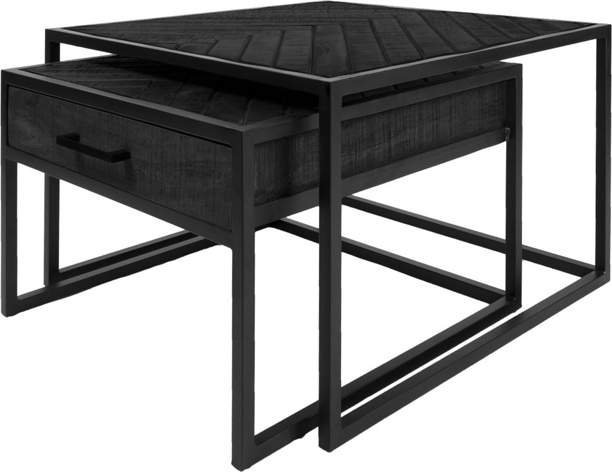 Set van 2 Salontafels Ruby Visgraat - Zwart Mangohout