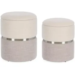 Pouf Radinka 2er-Set aus Stoff, modern, mit Stauraum, rund, Grau, abnehmbarer Deckel