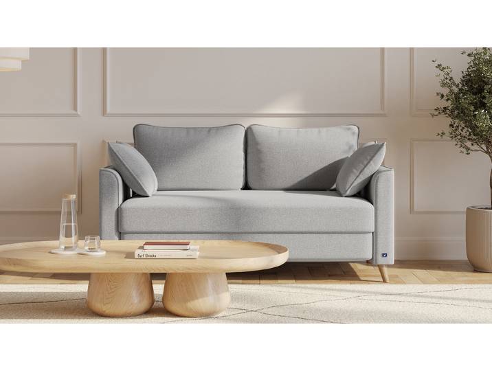 BRUNO Schlafsofa 140cm in Silber Grau Flow stabiles Massivholz & Boxspringkomfort