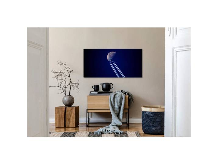 Wandkraft Aluminiumbild, Blau, Schwarz, Dunkelblau, Metall, Kunststoff, Nacht, Mond, Flugzeug, 98x48 cm, einfache und schnelle Anbringung, Bilder & Rahmen, Bilder, Aluminium-Bilder