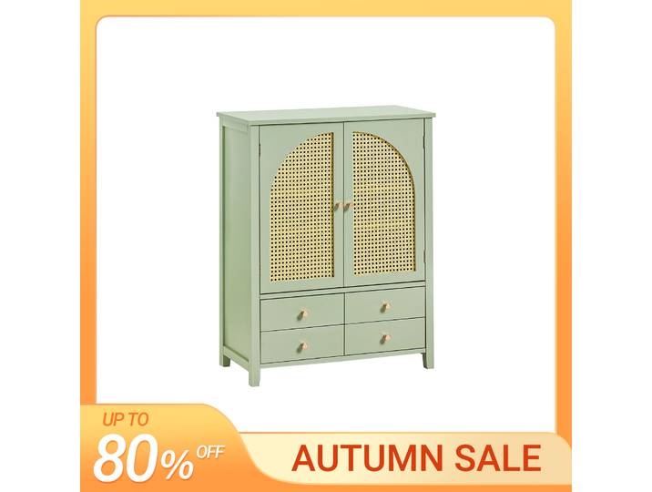 SoBuy FSB72-GR Armoire à chaussures Armoire de cuisine Buffet avec portes à treillis Armoire Buffet Armoire de rangement Commode verte