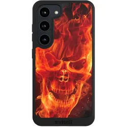 Nivocase Handyhülle für Samsung Galaxy S23 Hülle NIVOpure Case Schwarz Feuer Schädel Totenkopf (Samsung Galaxy S23), Smartphone Hülle, Schwarz