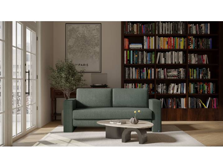 BRUNO Schlafsofa 160cm in Dunkel Waldgrün Kubus stabiles Massivholz & Boxspringkomfort