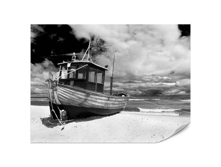 FOTOTAPETE für Wohnzimmer Schwarz-Weiß Boot Strand Meer 200x140