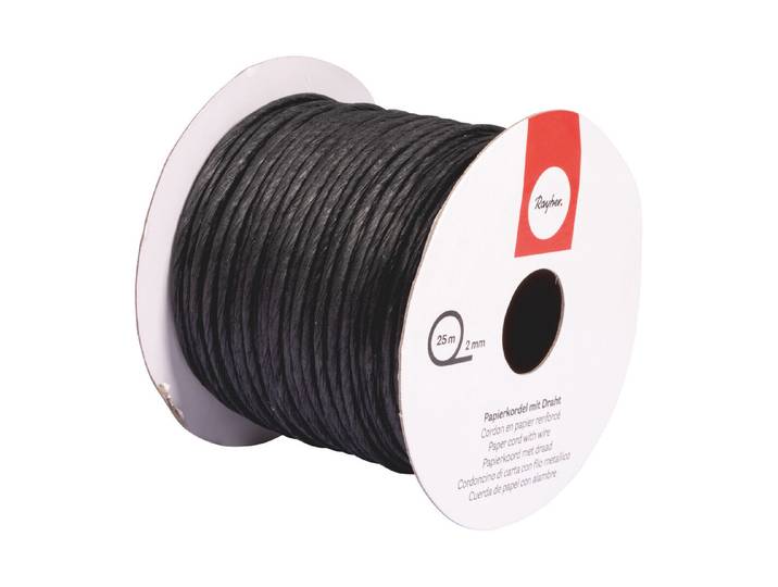 Rayher Papierkordel mit Draht Schwarz ⌀ 2 mm 25 m