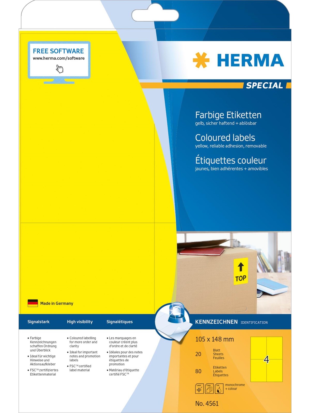 HERMA Coloured labels A4 105 x 148 mm yellow removable