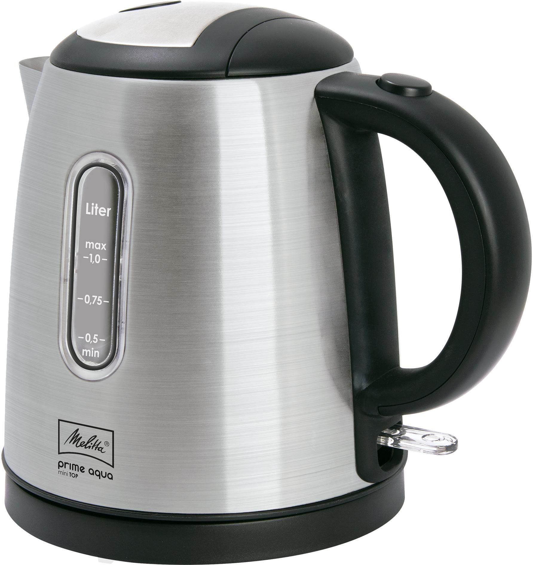 Melitta Wasserkocher "Prime aqua mini top", schwarz (edelstahlfarben, schwarz), Wasserkocher, Wasserkocher edelstahlfarben, schwarz Einheitsgröße