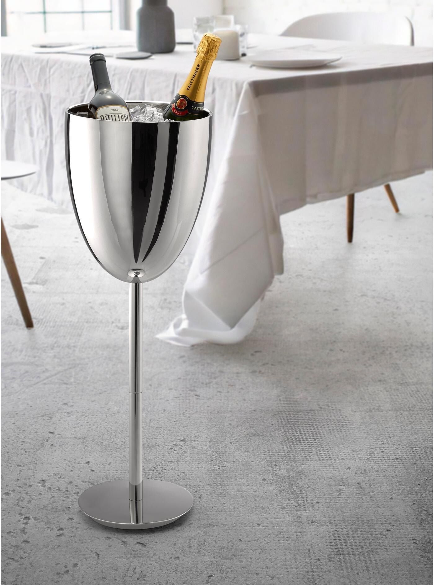 Wein- und Sektkühler PHILIPPI "mit Standfuss", silber (silberfarben), H:72cm, Edelstahl, Eiskübel, Wein- und Sektkühler silberfarben Einheitsgröße