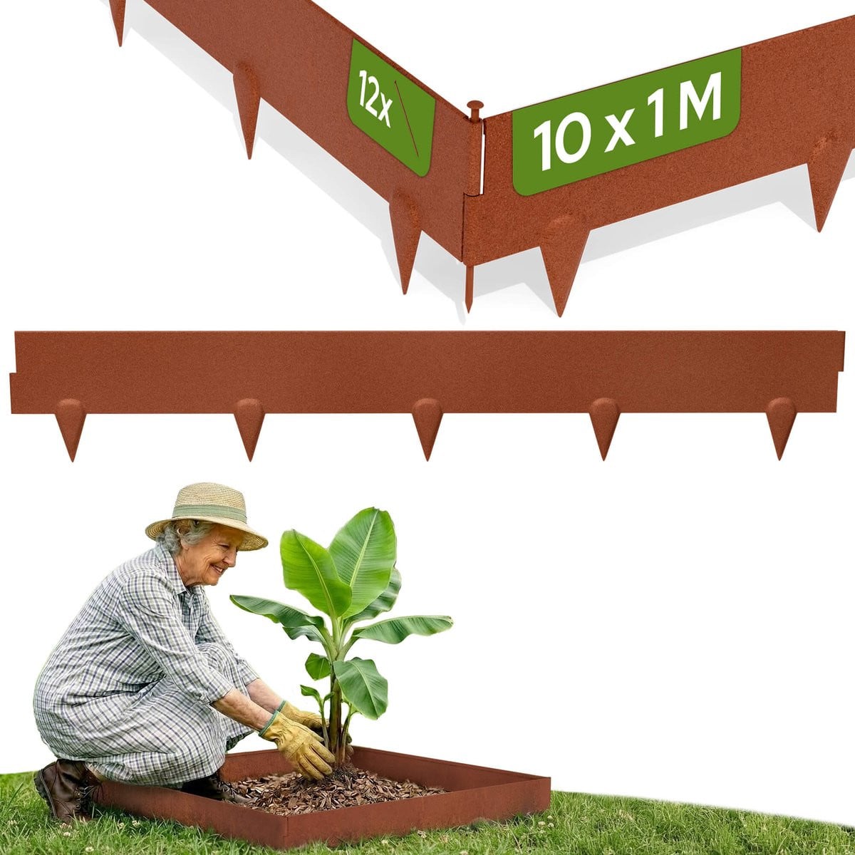 Arebos Cortenstaal Gazonrand 10 m - Flexibele en duurzame metalen tuinrand en perkrand