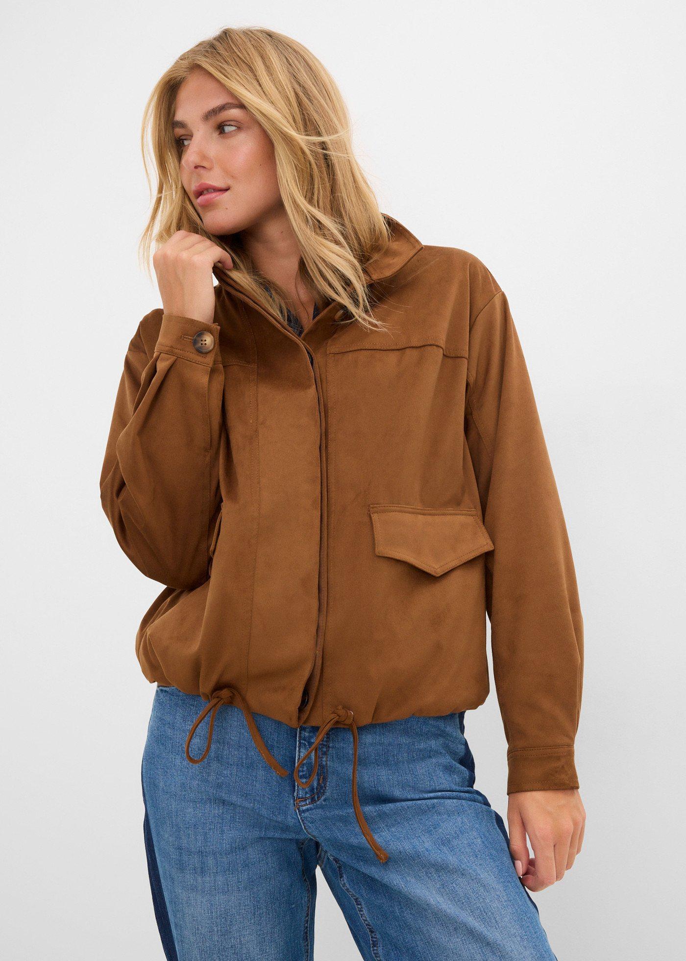 bonprix Lederimitat Blouson, braun, Gr.46, Blouson aus Lederimitat mit Stehkragen und Kordelzug am Saum