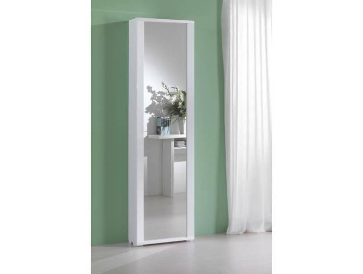 Dmora Meuble à chaussures Dcandel Mobilier de salle e avec porte miroir Meuble à chaussures avec 7 étagères 50x32hx182 cm Blanc