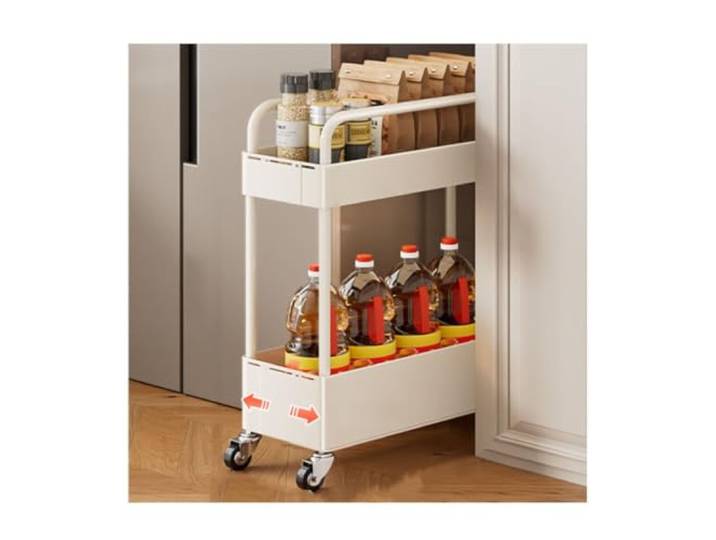 MJJRWF Schmaler Rollwagen Mit Verstellbarer Breite Rollbarer Aufbewahrungswagen, verstellbare Breite, 4 Etagen, platzsparende Aufbewahrung(White,12.5-20x40x50cm)