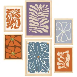 POSTER Set Mit 6 Matisse Inspiriert In Zusammenfassungen A3 & A4 Rahmen Aus Hellem Holz