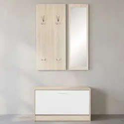 KADIMA DESIGN Wandgarderobe DELFT mit Spiegel: Weiß, Platz für 8 Paar Schuhe, 10 Metallhaken, Melaminharzbeschichtung