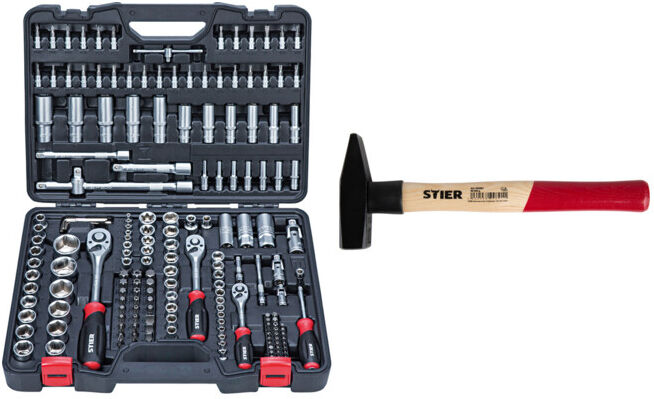 Set Stier Steckschlüssel-Satz + STIER Schlosserhammer Robust+ 500g