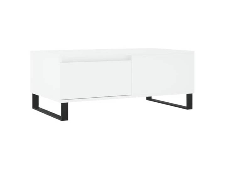 Couchtisch, weiß, Holz, Technik, mit Schublade und Beinen aus Metall