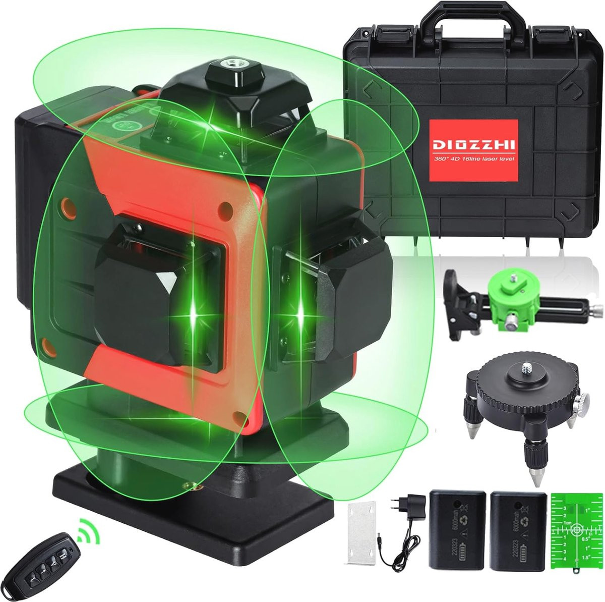 Laserwaterpas met 4D Automatische Nivellering en Afstandsbediening - 4x360° Groene Laserlijnen voor Professioneel Gebruik