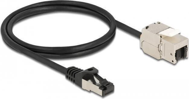 Delock Kabel RJ45-connector naar Keystone-module Cat.6A, 1 meter, zwart, plat