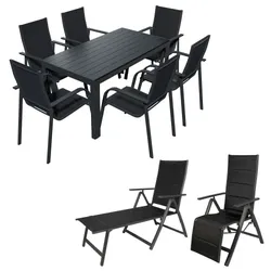 Lex Alu Gartensitzgruppe Essgruppe Set Gartenset Sitzgruppe Gartenmöbel 9-teilig