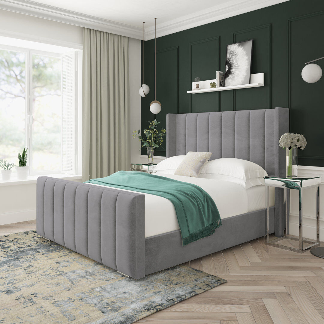 Lark Manor Naples Velvet Upholstered Bed Frame Silver Naples Velvet Kingsize (5')