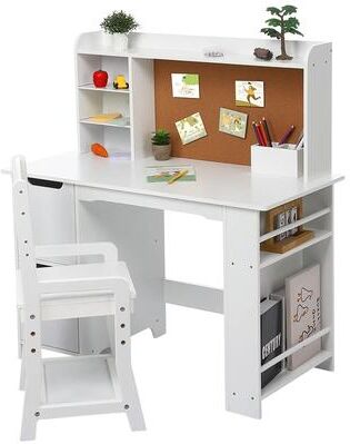 Garvee Kids Desk, Study Desk and Chair Set, Wooden Kids Writing Table with Bookshelf, Bulletin Board and Cabinets