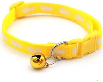 Inspired Finds Adjustable Fish Bone Cat Collar With Bell For Kittens & Small Pets yellow 1 Pc