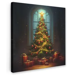 LEINWANDBILD Weihnachtsbaum - Geschenk - Winter Deko Wohnzimmer 20x20 cm