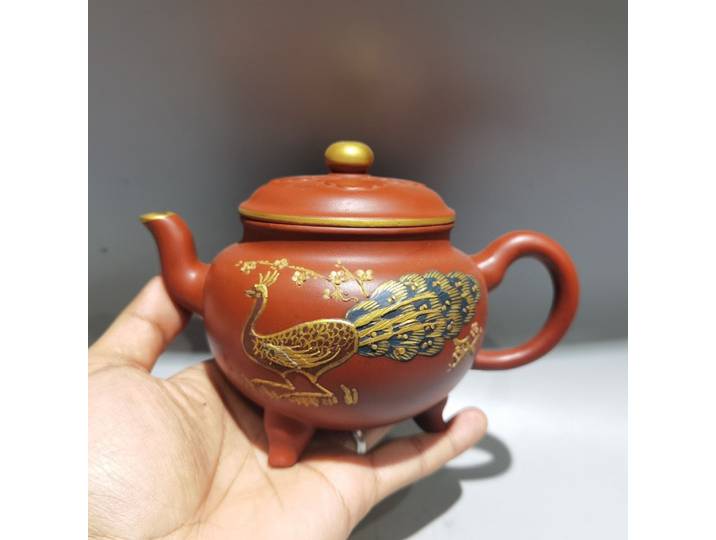 7 chinois Yixing violet argile Pot contour en or Phoenix motif théière violet argile pot bouilloire rouge boue ornements rassembler fortune