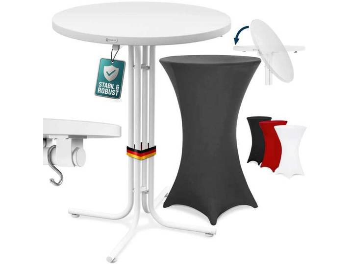 CASARIA® Table haute pliable blanche avec housse grise mange debout 110 cm bar bistrot jardin 2 crochets inclus