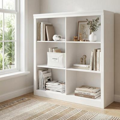 "Garvee 53"" Tall 6-Cube Wooden Bookshelf Organizer, 3-Tier Open Storage Shelf with Anti-Tip Kit"