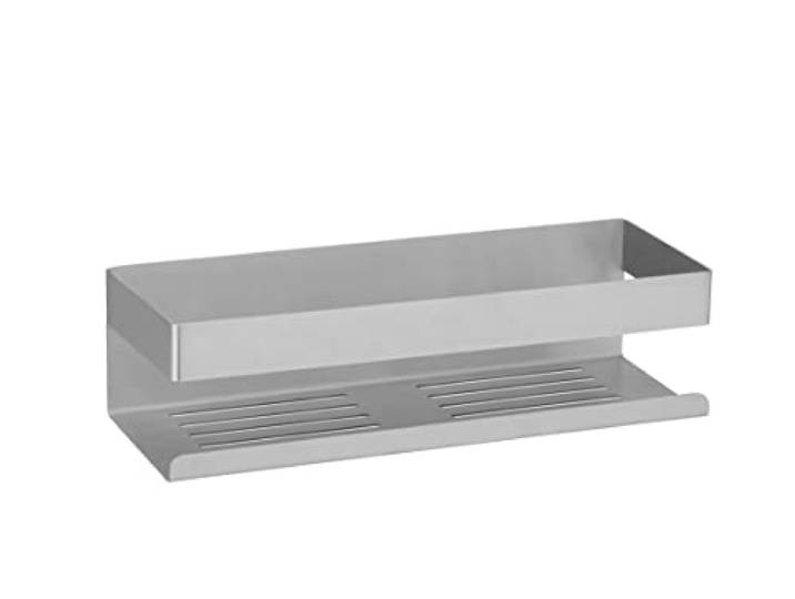 WENKO Wandablage Mod. Genova Matt aus hochwertigem Edelstahl zum Befestigen ohne Bohren mit Klebepad-System für Pflegeprodukte 30 x 8 x 10,5 cm